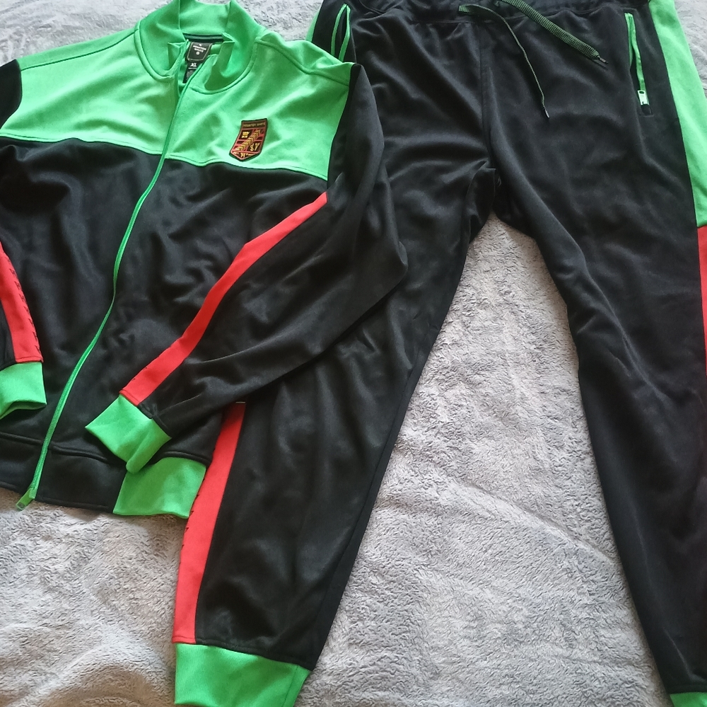 Stylish Black and Green Jogger Set with Red Details